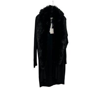 SIONI Lush Womens Faux Fur Collar Duster Cardigan Open Black Size Small New